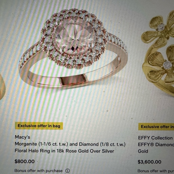 Macy's Round Cut Morganite Rose Gold Over Silver with Sparkling Diamonds - Picture 14 of 16